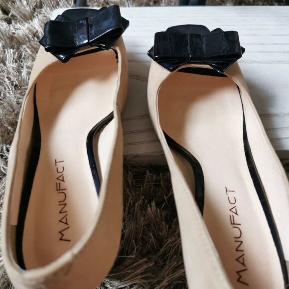 US 9 heel peep toe suede cream black - Picture 11 of 16